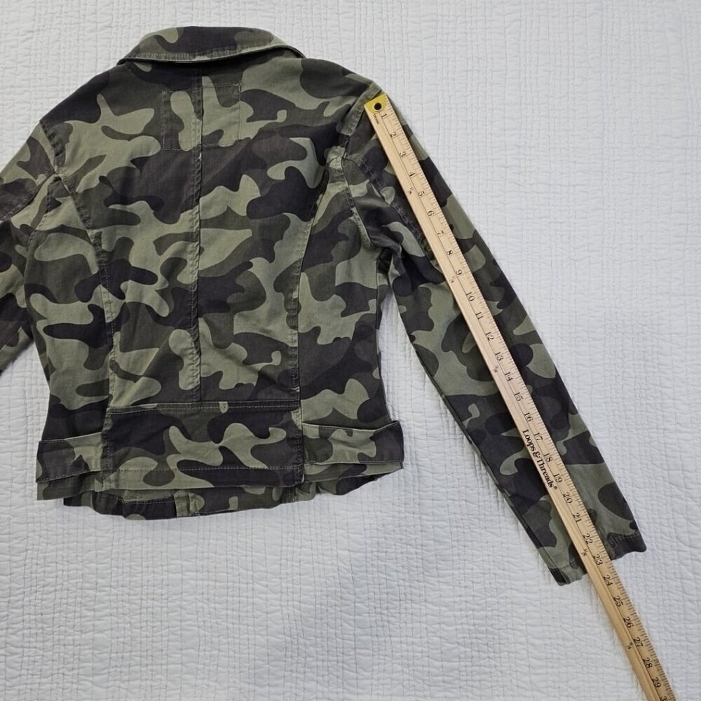 Mi Ami Women's Full Zip Jacket Size Small Green Camo Safari Buckle Pockets EUC - Picture 9 of 10